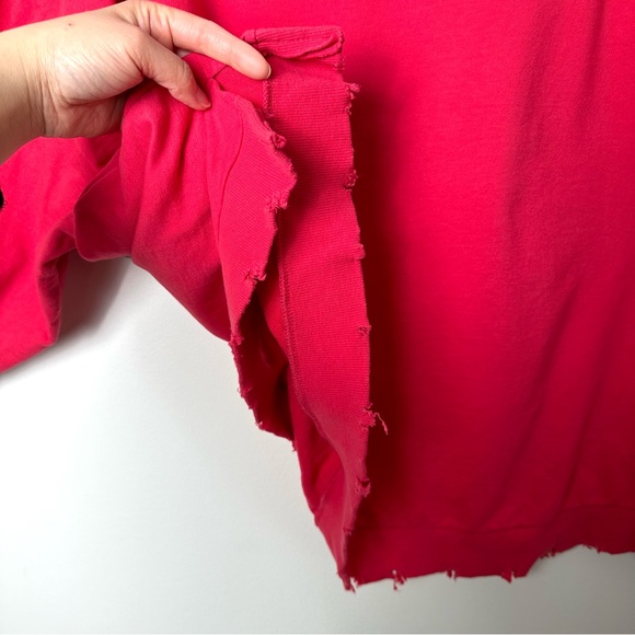 Coca-Cola Red Oversized Distressed Drop Shoulder 3/4 Sleeve V-Neck Sweatshirt - Picture 13 of 13